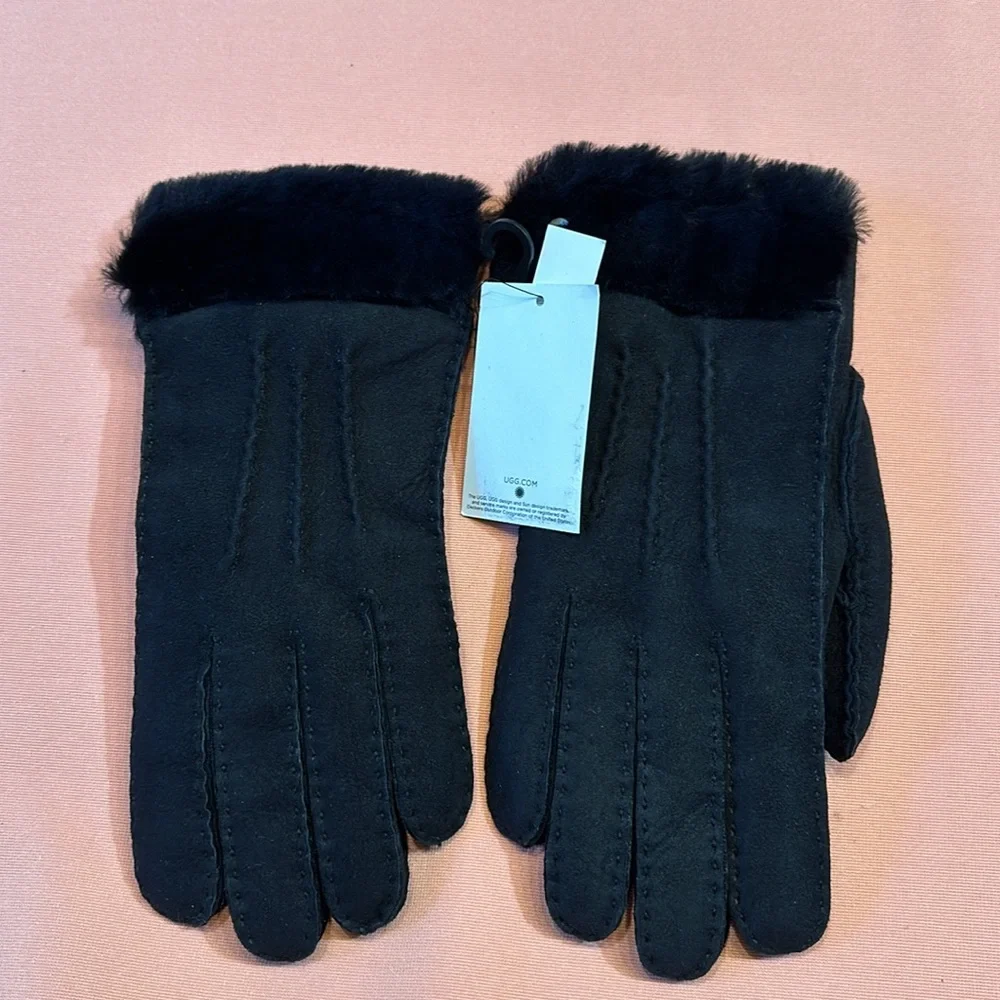 New UGG Shearling Sheepskin Lined Gloves. Black. Large.